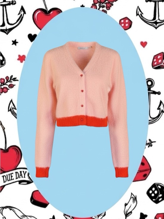 Dolls Kill Sweaters - Dolls Kill dELiA*s Retro Kawaii Pink Red Fuzzy Heart Button Cropped Cardigan XXL